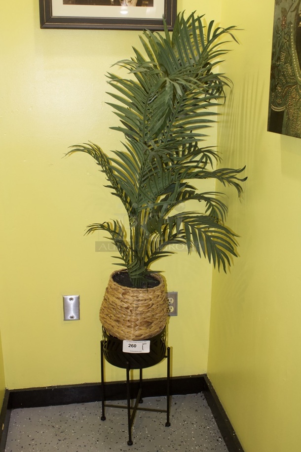 ULTRA REALISTIC! Artificial Plant In Pot On Decorative Metal Stand.