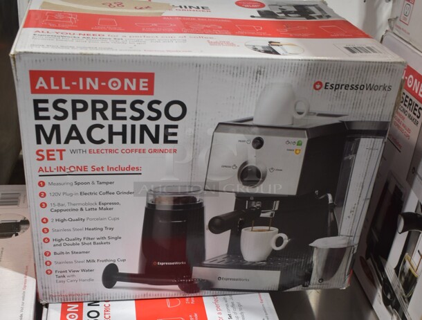 2 BRAND NEW SCRATCH AND DENT! EspressoWorks AEW-1000 All-In-One Espresso Machine with Milk Frother. 2 Times Your Bid!