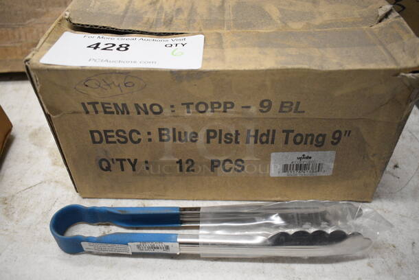 ALL ONE MONEY! Lot of 6 BRAND NEW IN BOX! TOPP-9BL Stainless Steel Tongs. 9"