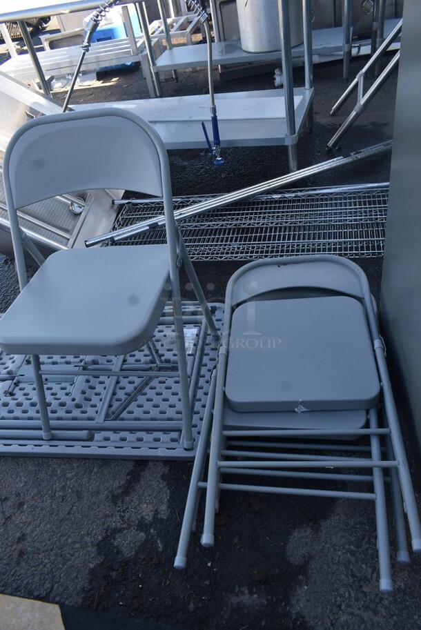 3 Cosco Gray Metal Folding Chairs. 3 Times Your Bid!