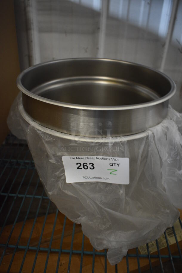 2 Stainless Steel Cylindrical Drop In Bins. 11.5x11.5x8. 2 Times Your Bid!