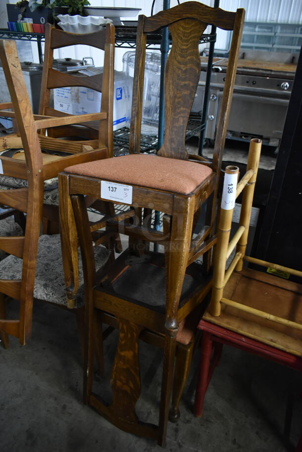 3 Wooden Dining Height Chairs w/ Seat Cushion. 3 Times Your Bid!
