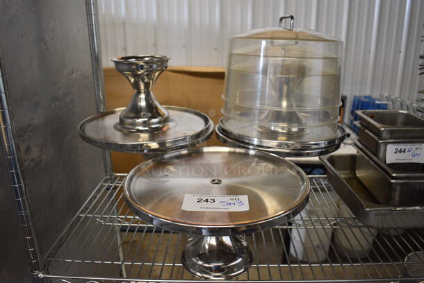 5 Metal Cake Stands w/ 3 Clear Dome Covers. Includes 13x13x15. 5 Times Your Bid!