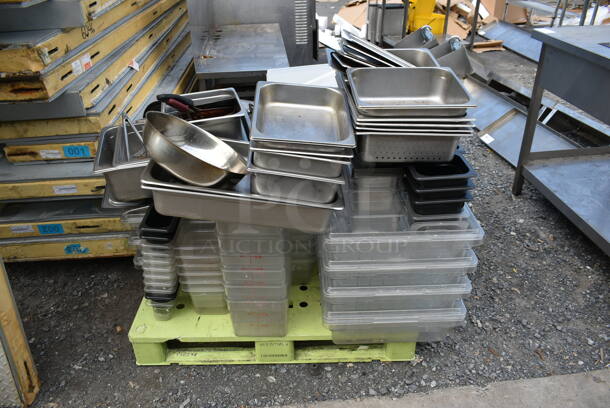 ALL ONE MONEY! PALLET LOT of Various Stainless Steel Drop In Bins and Poly Bins.