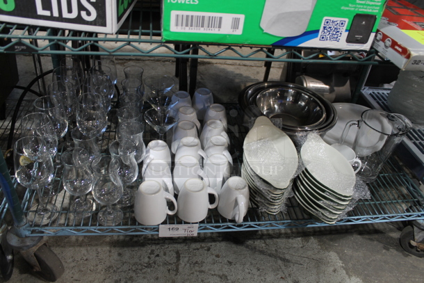 ALL ONE MONEY! Tier Lot of Various Items Including Glasses, Mugs and Dishes