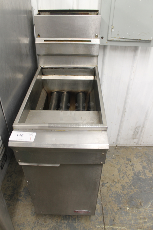 Dynamic Cooking Systems DCS Stainless Steel Commercial Propane Gas Powered Floor Style Deep Fat Fryer.