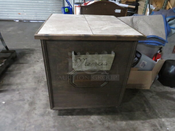 One Tile Top Hostess Stand With Menu Holder. 32X33X38