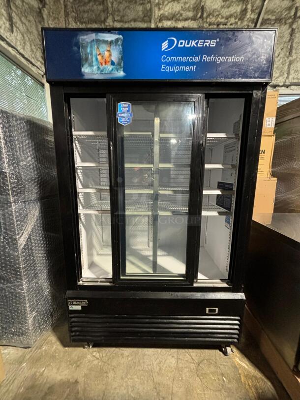 Dukers DSM-48R Commercial Glass Swing 2-Door Merchandiser Refrigerator - Item #1127093