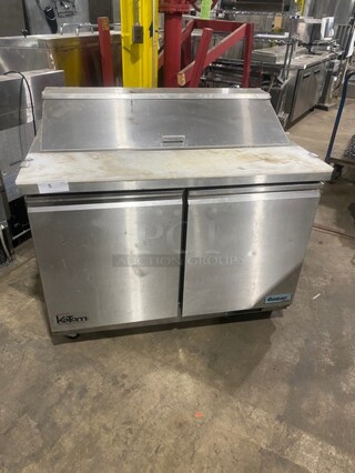 LATE MODEL! 2019 Centaur Commercial Refrigerated Bain Marie/Sandwich Prep Table! With Full Length Cutting Board! With Poly Coated Racks! With 2 Door Refrigerated Storage! On Casters! 115V 1 Phase! Model CST-48-HC Serial 1902CENQ01215! Working When Removed!
