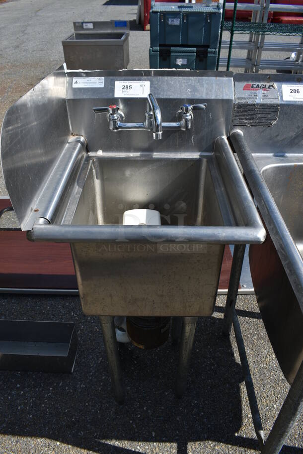 Stainless Steel Commercial Single Bay Sink w/ Faucet, Handles and Left Side Splash Guard. 19x23x44. Bay 14x16x10