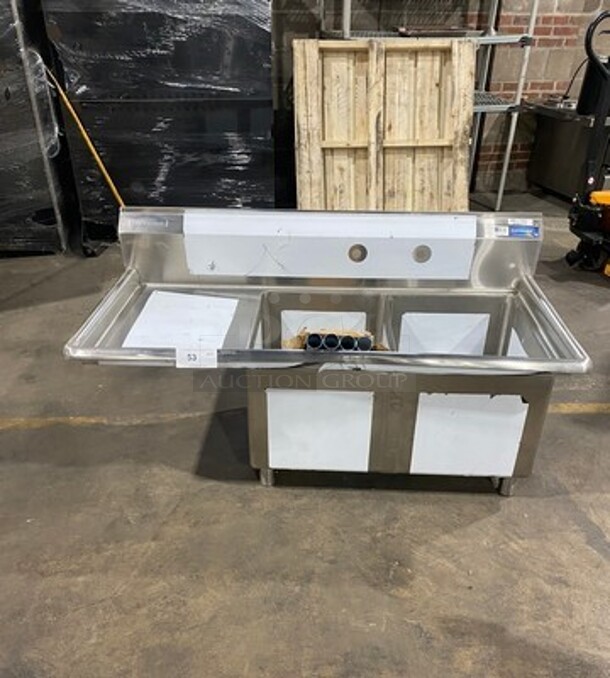 NEW! SCRATCH-N-DENT! Sapphire Commercial 2 Compartment Dish Washing Sink! With Single Side Drain Board! With Back Splash! Solid Stainless Steel! With Legs! Model: SMS21620L