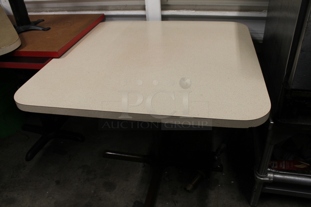 2 White Dining Height Tables on Black Metal Table Base. 2 Times Your Bid!