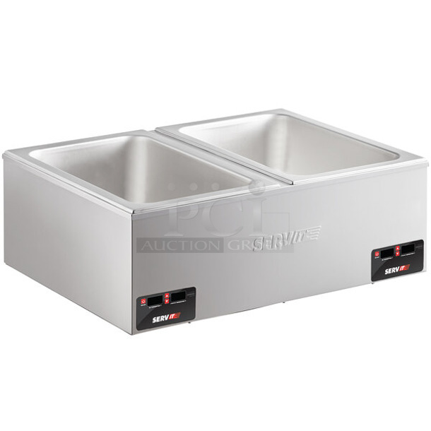 BRAND NEW SCRATCH AND DENT! ServIt 423FW200D Stainless Steel Commercial 12" x 20" Full Size Dual Well Electric Countertop Food Warmer with Digital Controls. 120 Volts, 1 Phase. Tested and Working!