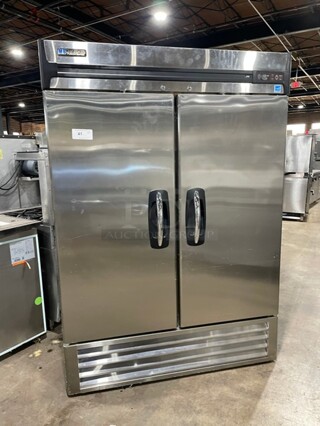 AWESOME! Master-Bilt Commercial Double Door Reach In Freezer! All Stainless Steel! With Poly Coated Racks! 115V 1PH! Model: F49-S SN: F49S-15050013!