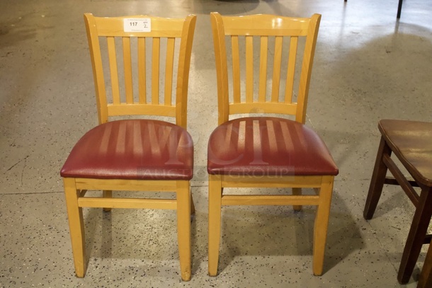 HIGH QUALITY! Cushioned Seat Wood Vertical Ladder Back Chairs. 2x Your Bid