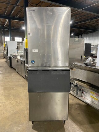 Hoshizaki Commercial Ice Making Machine! With Commercial Ice Bin Attached Underneath! All Stainless Steel! On Legs! 208-230V 1 Phase! Model: KM-1340MRH SN: E08307G!