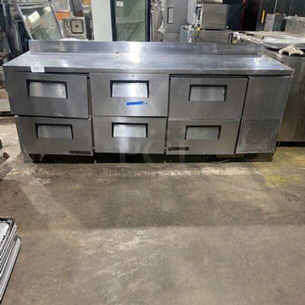 True Commercial Refrigerated 6 Drawer Lowboy Worktop Cooler! With Back Splash! All Stainless Steel! On Casters!