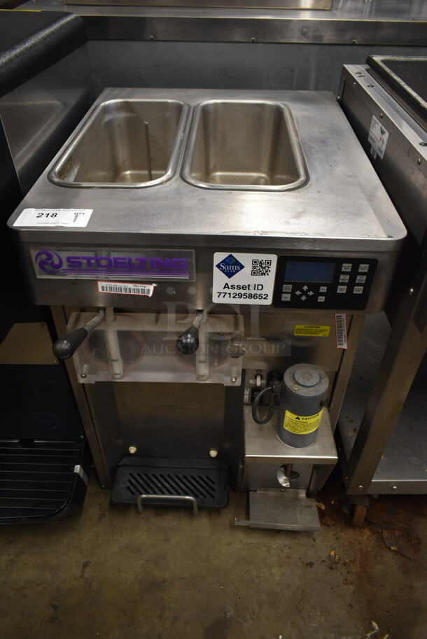 2015 Stoelting SF121-38I2 Stainless Steel Commercial Countertop Air Cooled 2 Flavor w/ Twist Soft Serve Ice Cream Machine w/ Mixing Head Attachment. 208-240 Volts, 1 Phase.