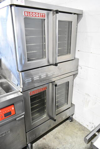 2 Blodgett Stainless Steel Commercial Gas Powered Full Size Convection Oven w/ View Through Doors, Metal Oven Racks and Thermostatic Controls on Commercial Casters. 2 Times Your Bid! 