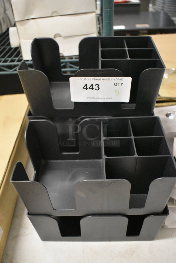 ALL ONE MONEY! Lot of 5 Black Poly Countertop Multi Compartment Holders. 10x6x4