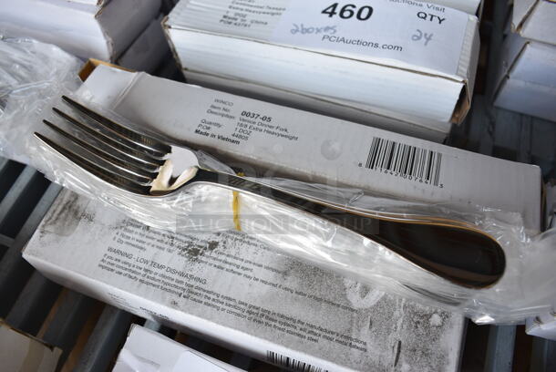 24 BRAND NEW IN BOX! Winco 0037-05 Stainless Steel Venice Dinner Forks. 7.5". 24 Times Your Bid!