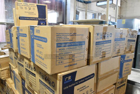 12 Cases of 10 Boxes of BRAND NEW! HSK/Guangchen Non Medical Nitrile Modified PVC Synthetic Protective Gloves. Includes Medium. 12 Times Your Bid! 