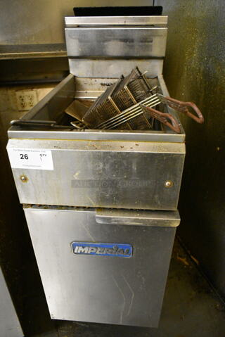 Imperial Stainless Steel Commercial Floor Style Gas Powered Deep Fat Fryer w/ 2 Metal Fry Baskets. (kitchen)