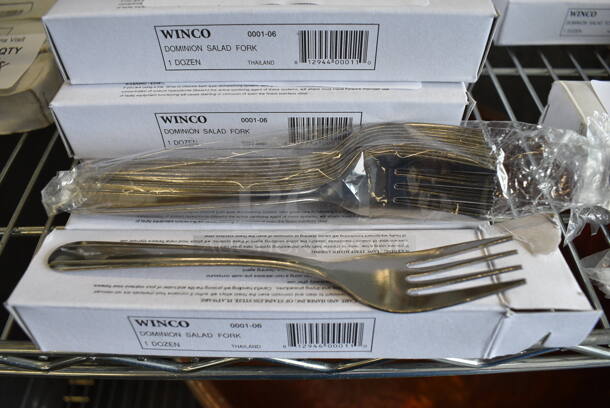 24 BRAND NEW IN BOX! Winco 0001-06 Stainless Steel Dominion Salad Forks. 6". 24 Times Your Bid!