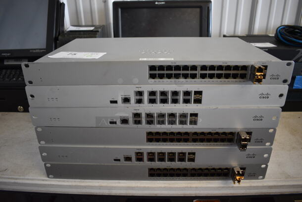 ALL ONE MONEY! Lot of 6 Rack Units; 3 Cisco Meraki MX84 and 3 Cisco MS120-24P