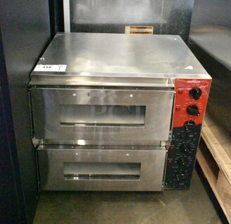 BRAND NEW SCRATCH AND DENT! 2024 Crosson CPO-320 Stainless Steel Commercial Countertop Electric Powered 2 Deck Pizza Oven w/ Cooking Stones. 120 Volts, 1 Phase. Tested and Working!