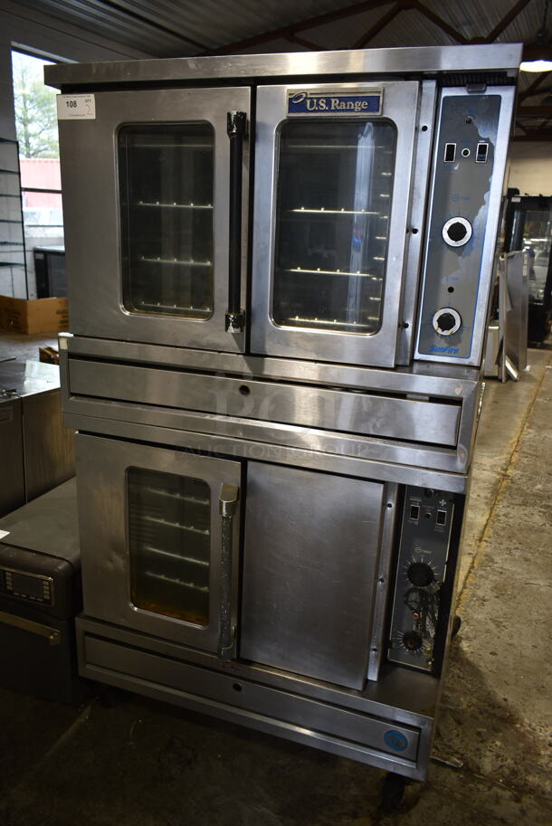 2 US Range Stainless Steel Commercial Natural Gas Powered Full Size Convection Oven w/ View Through Doors, Metal Oven Racks and Thermostatic Controls on Commercial Casters. Includes Model GG-100-D-M. 2 Times Your Bid!