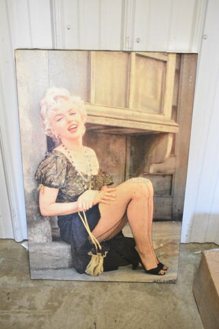 3 Various Items Including Marilyn Monroe Picture, Guitar Player Pictures and Blackboard A Frame Sidewalk Sign. 3 Times Your Bid! 