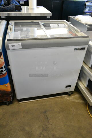 Maxx Cold MXDC-4 Metal Commercial Chest Freezer Merchandiser on Commercial Casters. 115 Volts, 1 Phase. 