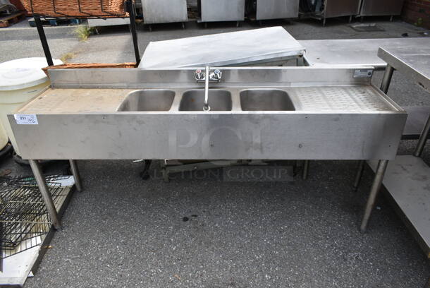 Krowne Stainless Steel Commercial 3 Bay Back Bar Sink w/ Dual Drain Boards, Faucet and Handles. Bays 10x14. Drain Boards 18.5x16.