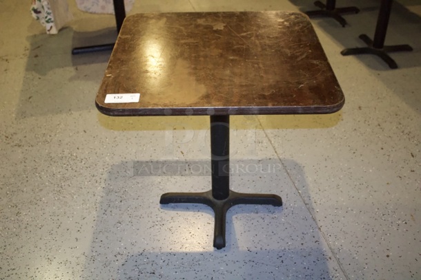 Nice 30"x30" Wood Table With Metal Column Base. 