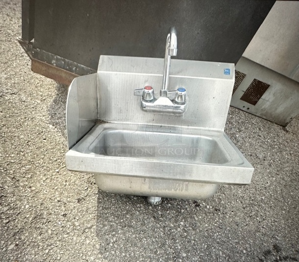 One Stainless Steel Hand Sink With Faucet, Left Side Splash And Back Splash. 17X15