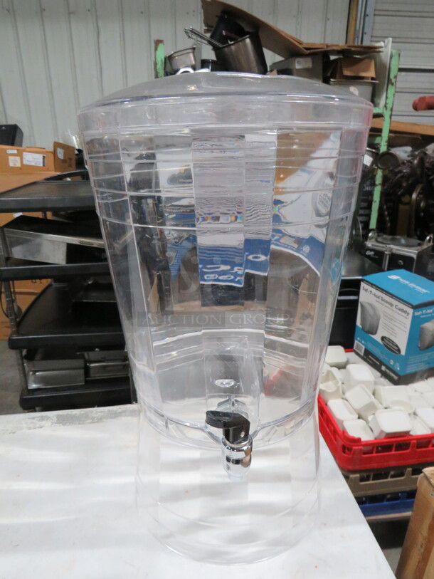 One Clear Poly Beverage Dispenser With Stand And A Cracked  LID. See Pics.