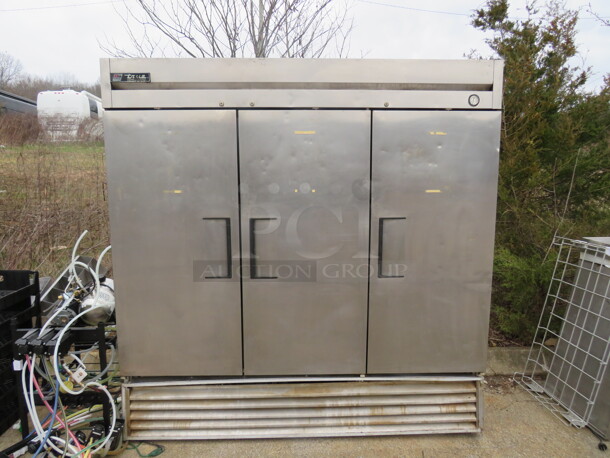 One 3 Door Stainless Steel True Refrigerator With 9 Racks. Model# T72. 115 Volt. 78X30X79