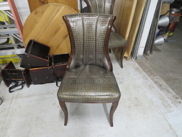 Wooden Chair In An Awesome Alligator Look Cushioned Seat And Back With Nail Head Trim. 2XBID