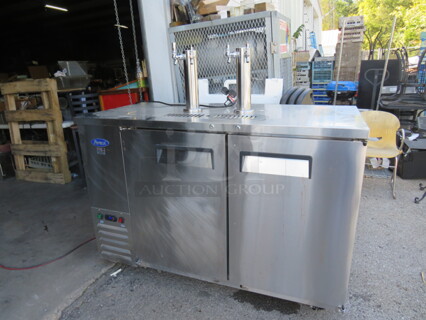 One WORKING Atosa 2 Door Kegorator With 2 Towers And 4 Taps. 115 Volt. Model# MKC58GR. 57X27X40 