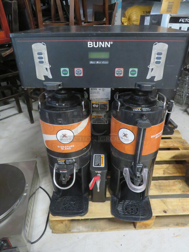 One Bunn Dual Coffee Brewer With Satellites. Model# DUAL TF DBC. 120/208 Volt. $2736.00.