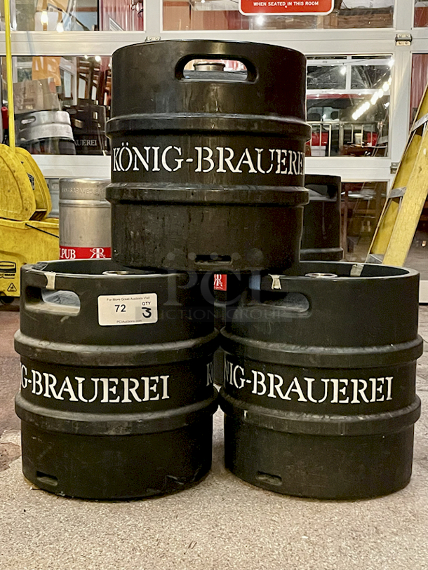 Set of (3) ¼ Barrel (7.75 Gal/30L) Polyurethane Coated Stacking Stainless Steel Type D Sanke Kegs - 3x Your Bid