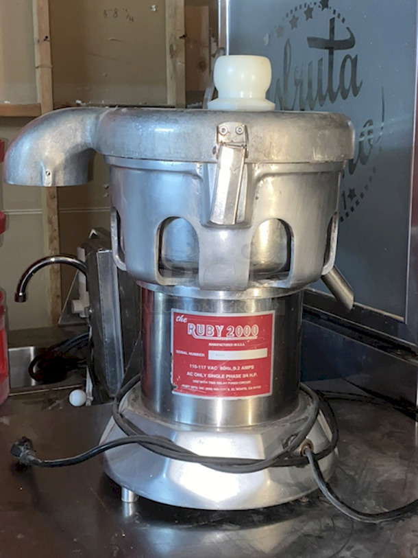 SWEET! RUBY MFG 2000 JUICE EXTRACTOR, 18”W x 13”D x 20"H, 110 Voltage. Working Perfect When Used Last.