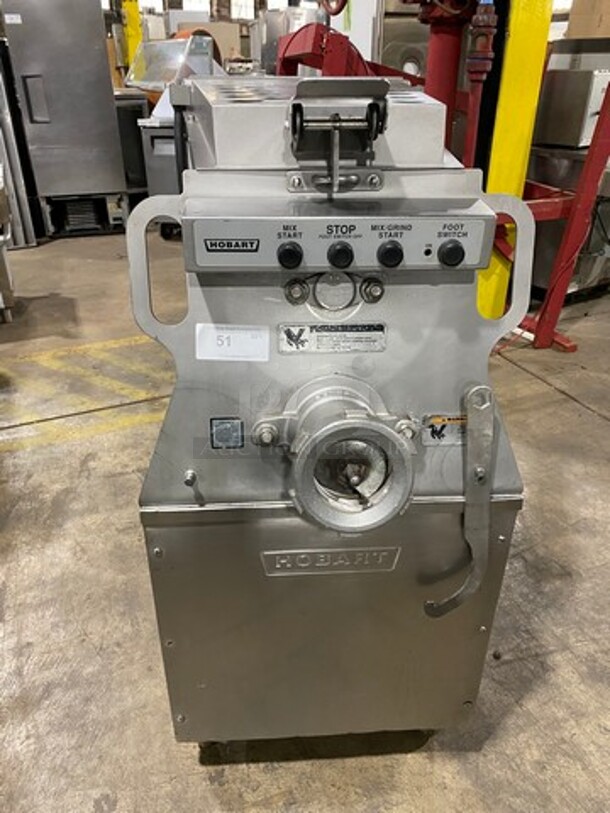 Sweet! Hobart Commercial Floor Style Heavy Duty Meat Grinder/ Meat Mixer! Solid Stainless Steel! On Casters! Working When Removed! Please Call Or Text For Video! Model: MG2032 SN: 271151943 208V 3PH