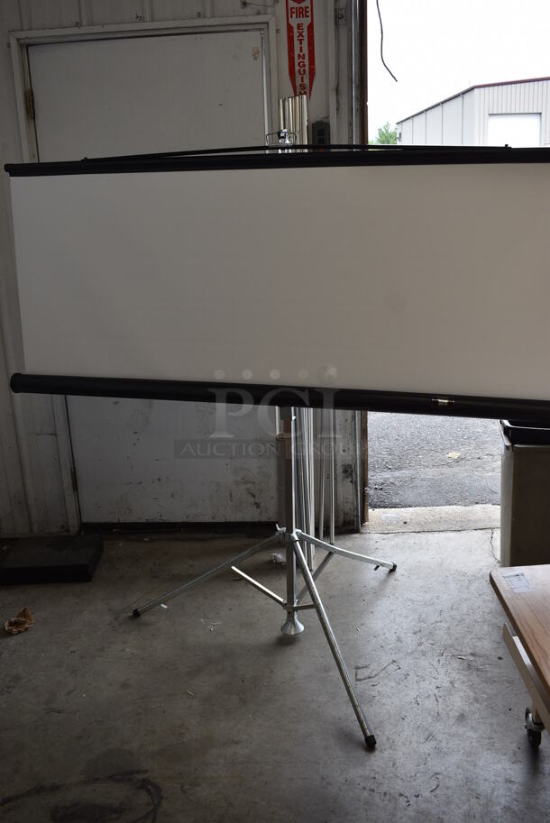 ALL ONE MONEY! Lot of 2 Items; Stand and Projector Screen. 69", 73"