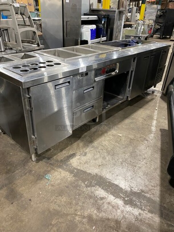 UNIQUE FIND! City Metal Works Custom Made Commercial Half Cold Pan Half Steam Table Food Serving Station! With Refrigerated Storage Space Underneath! All Stainless Steel! On Legs!
