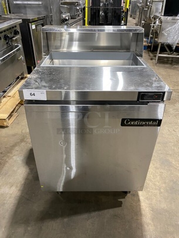 Continental Commercial Refrigerated Sandwich Prep Table! With Single Door Storage Space Underneath! All Stainless Steel! On Casters! Model: SW278 SN: 158B0875 115V 60HZ 1 Phase