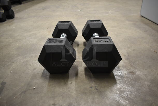 2 York Metal 20 Pound Rubber Hex Dumbbells. 2 Times Your Bid!