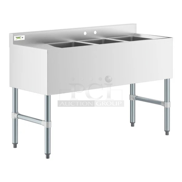 BRAND NEW SCRATCH AND DENT! Regency 600B3101413L Stainless Steel Commercial 3 Bay Bar Sink w/ Left Side Drain Board. Bays 10x14. Drain Board 10x15