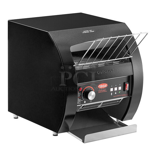 BRAND NEW SCRATCH AND DENT! Hatco TQ3-10 Stainless Steel Commercial Countertop Toast Qwik Black One or Two Side Conveyor Toaster with 2" Opening. 120 Volts, 1 Phase. Tested and Working!